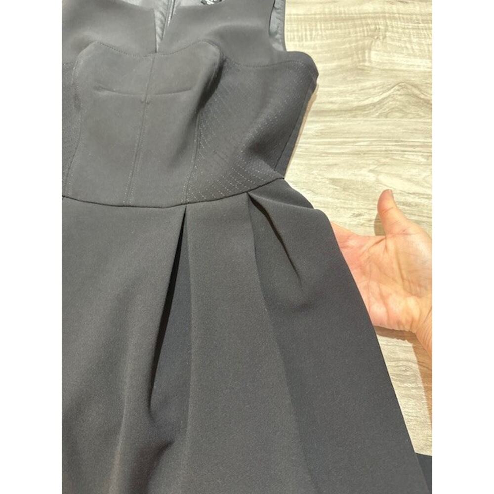 White House Black Market Black Fit-and-Flare Split Neck Pleated Dress-Size 4P - Picture 10 of 11